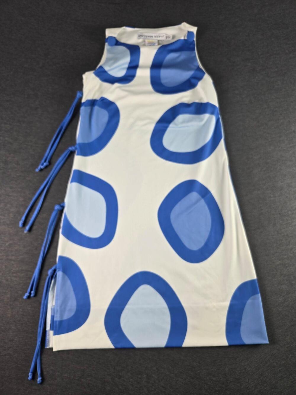 Gretchen Scott Dress Womens XS Blue Geometric Shift Side Tie Knee Length